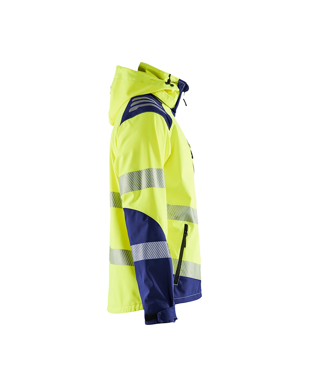 High Vis Softshell Jacke mit Kapuze high vis gelb / marineblau, Seite rechts, DB Schenker 