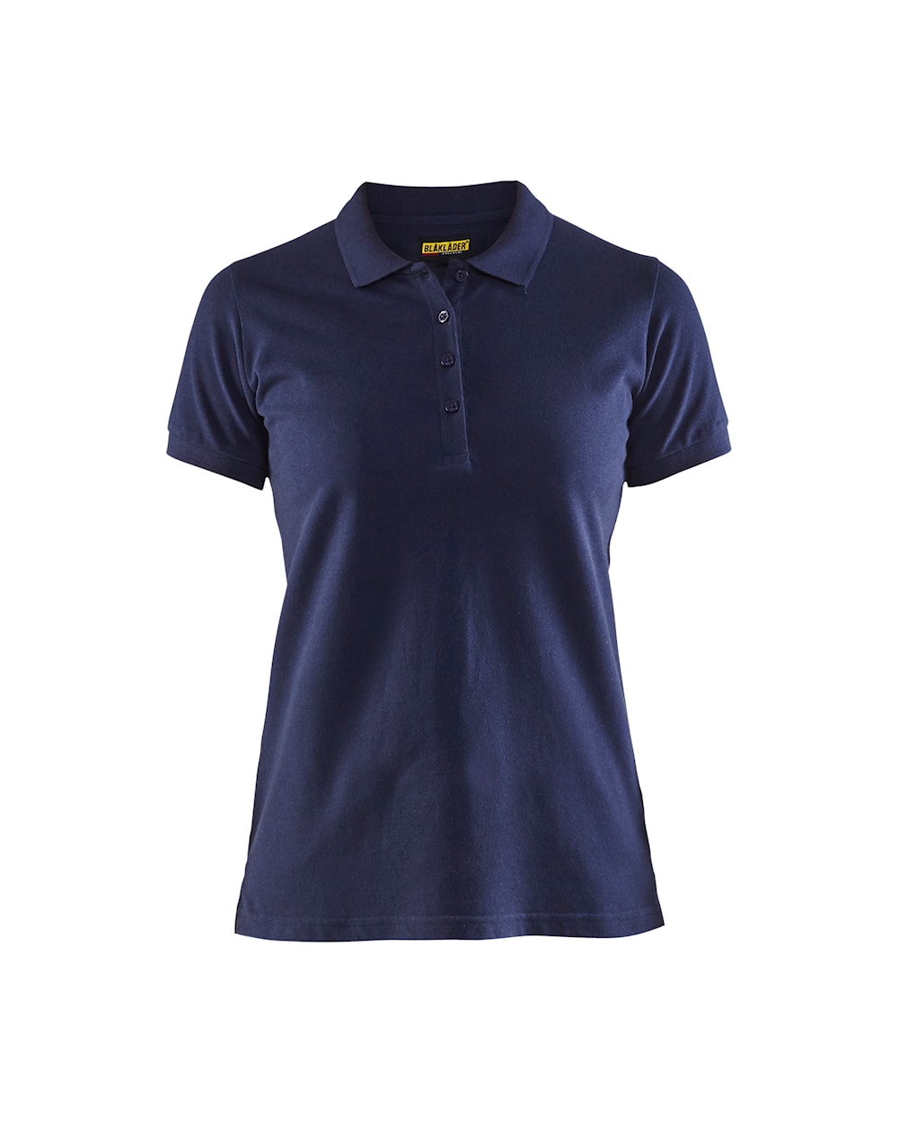 Damen Polo Shirt Marineblau vorn Dunkelblaues kurzärmeliges Damen-Polo-Shirt mit Kragen und Knopfleiste.
