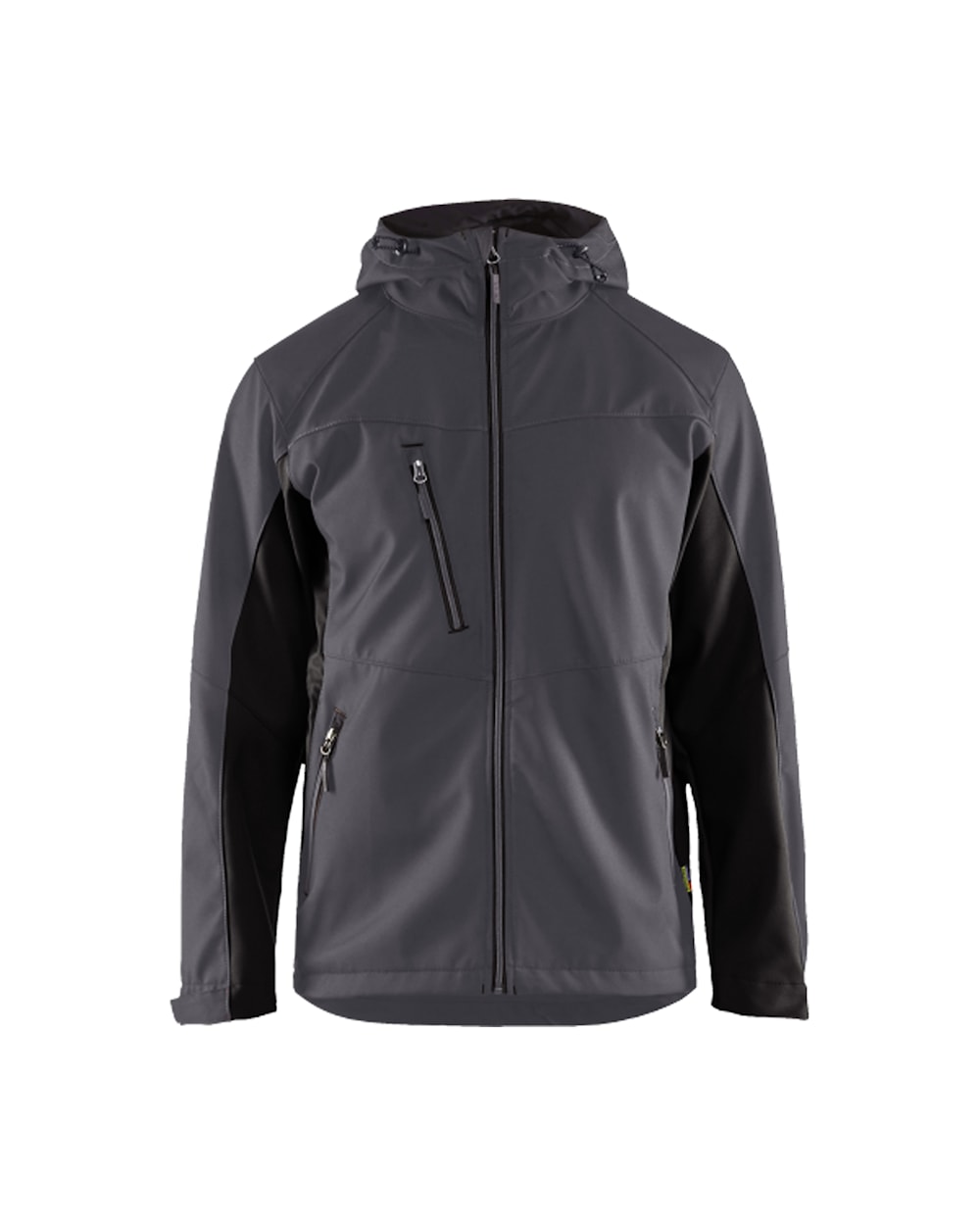 Softshell Jacke m. Kapuze mittelgrau / schwarz vorn