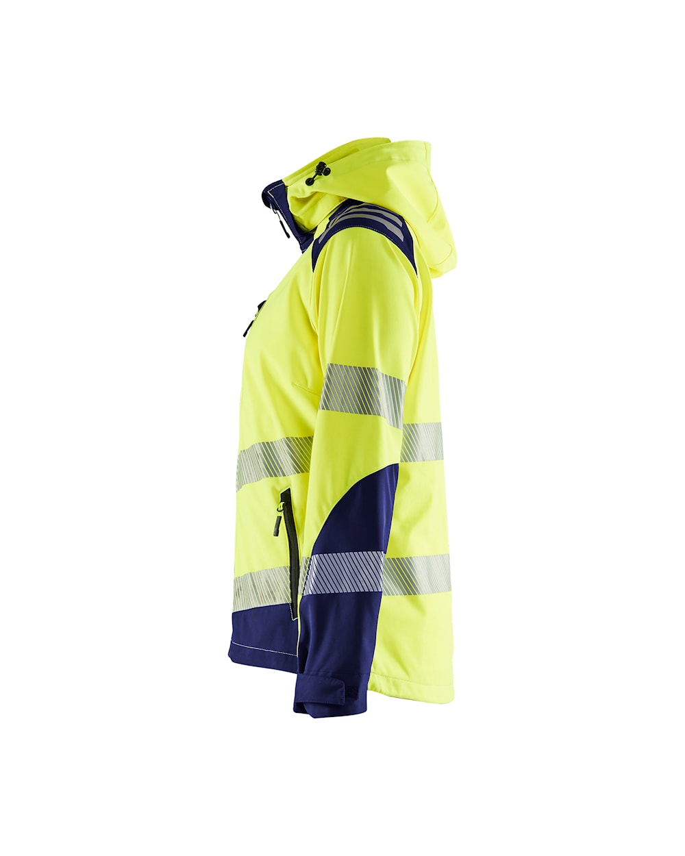 Damen Hi-Vis Jacke Softsh. high vis gelb / marineblau, Seite links, DB Schenker