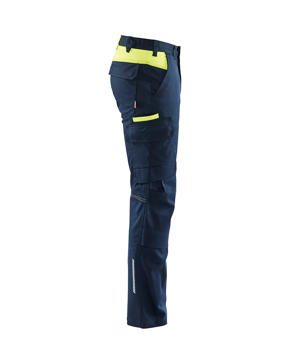 Industrie Arbeitshose Stretch mit Kniepolstertaschen Dunkel Marineblau / High Vis Gelb, Seite rechts, DB Schenker Industrie Arbeitshose Stretch mit Kniepolstertaschen Dunkel Marineblau / High Vis Gelb, Seite rechts, DB Schenker