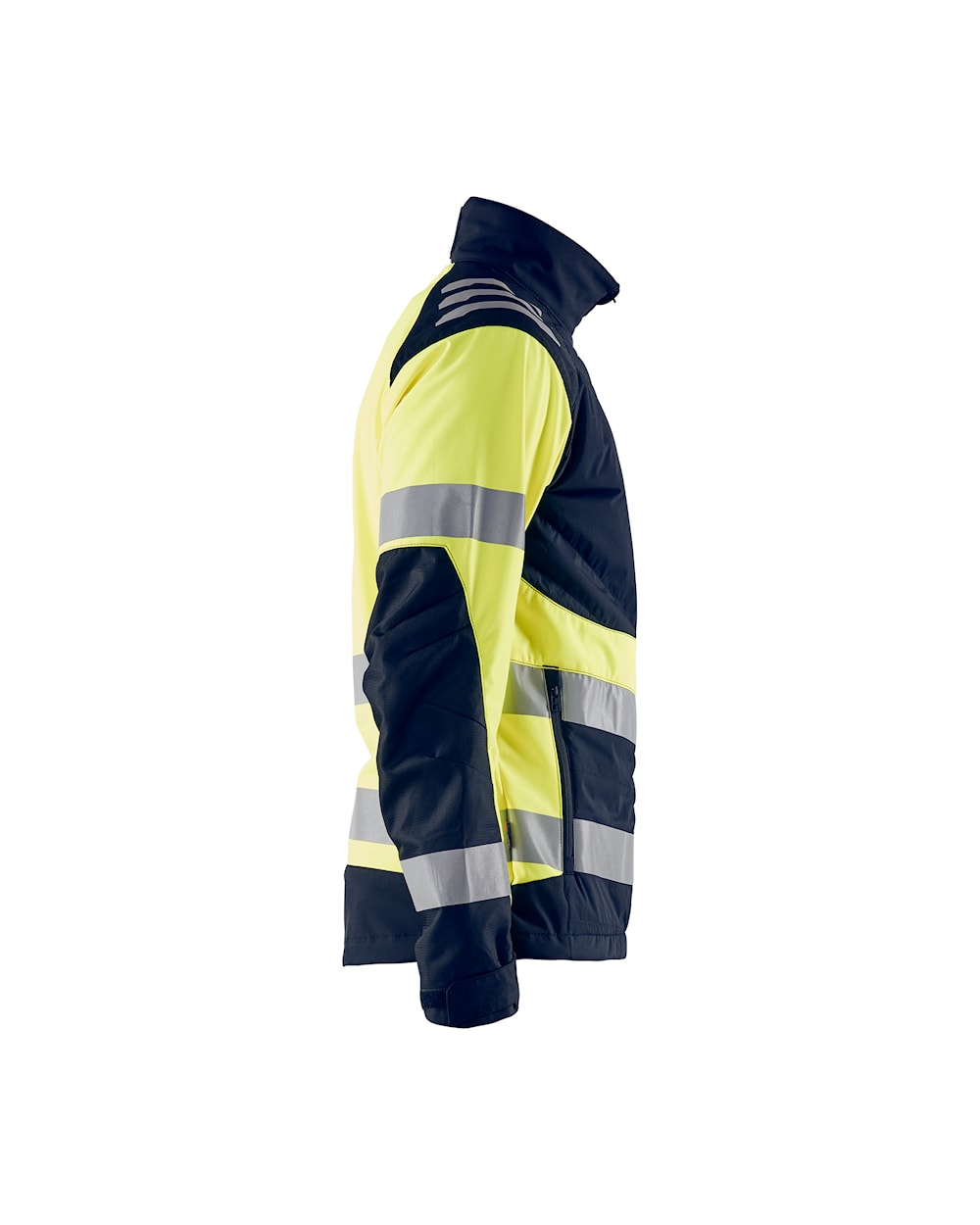 High Vis Softshell Jacke marineblau / high vis gelb Seite rechts