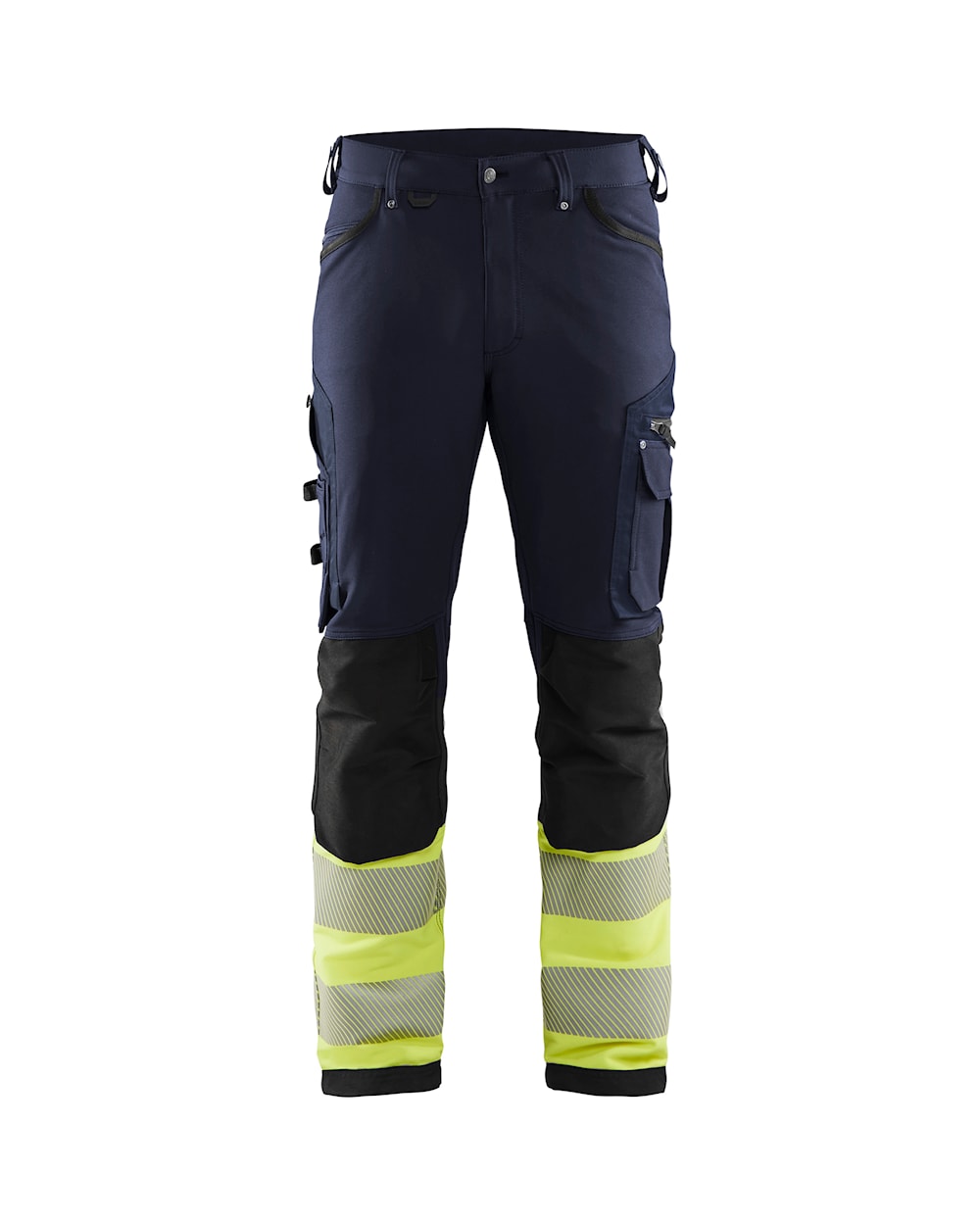 High Vis Arbeitshose 4-Wege Stretch ohne Nageltaschen Marineblau / High Vis Gelb, vorn, DB Schenker High Vis Arbeitshose 4-Wege Stretch ohne Nageltaschen Marineblau / High Vis Gelb, vorn, DB Schenker