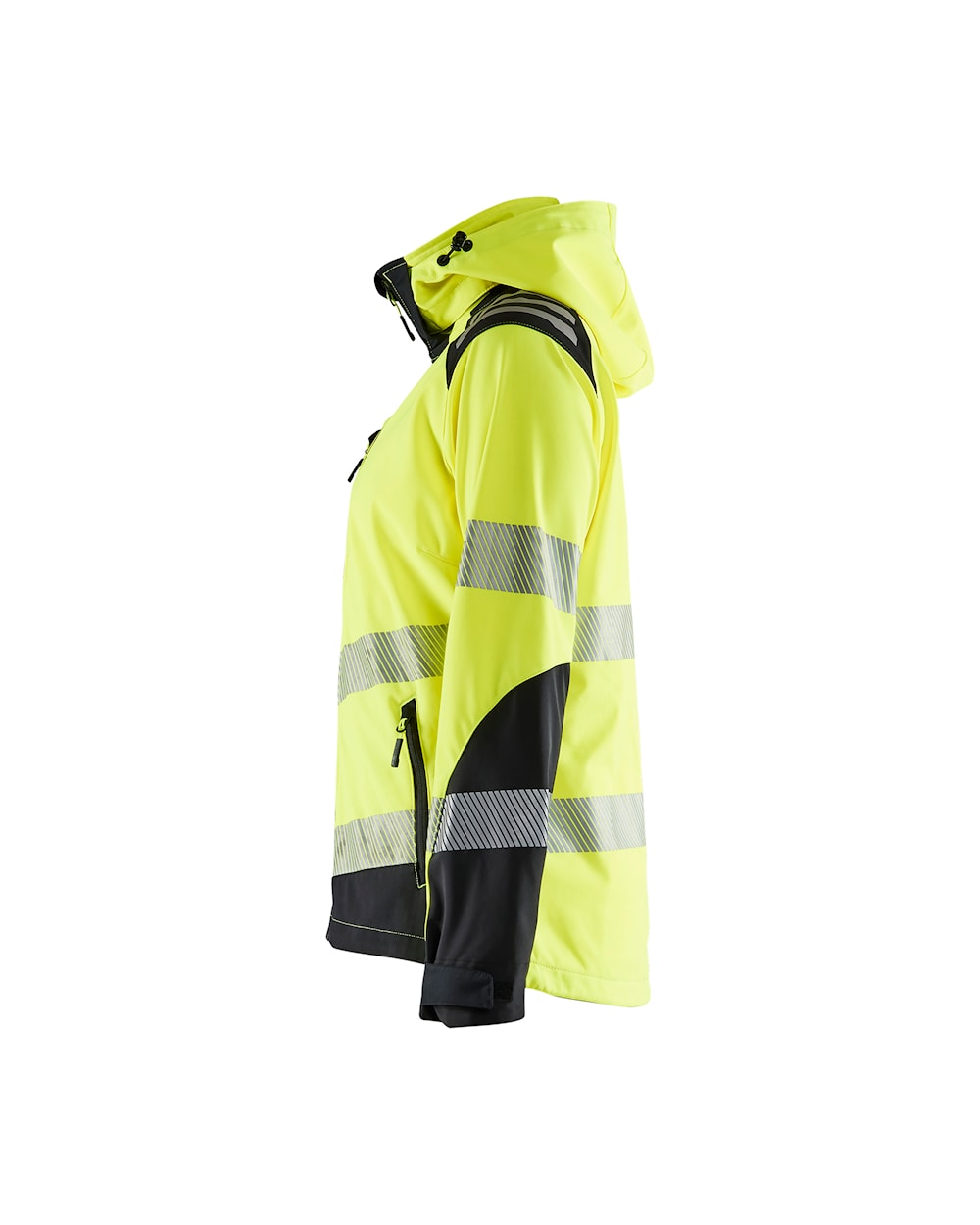 Damen Hi-Vis Jacke Softsh. high vis gelb / schwarz, Seite links, DB Schenker