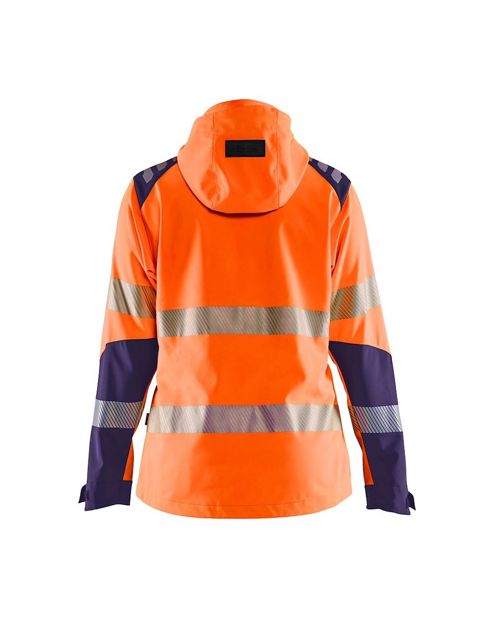 Damen Hi-Vis Jacke Softsh. high vis orange / marineblau, hinten, DB Schenker