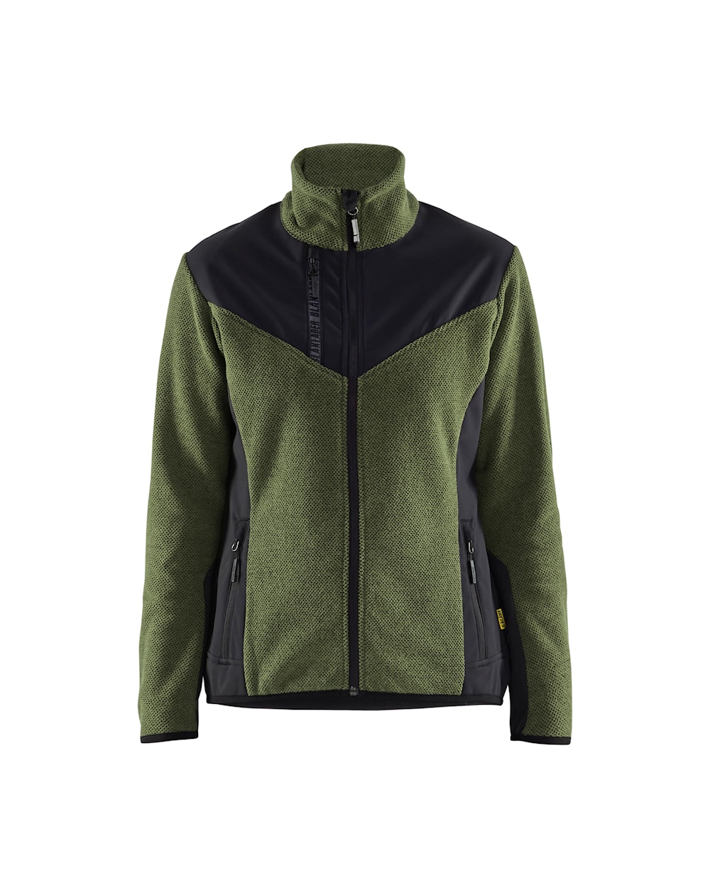 Damen Strickjacke Softsh. herbstgrün / Schwarz vorn Dunkelgrüne Strickjacke mit schwarzen Akzenten für Damen, Ansicht von vorn