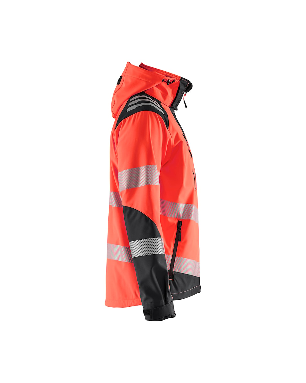 High Vis Softshell Jacke mit Kapuze high vis rot / schwarz Seite rechts, DB Schenker