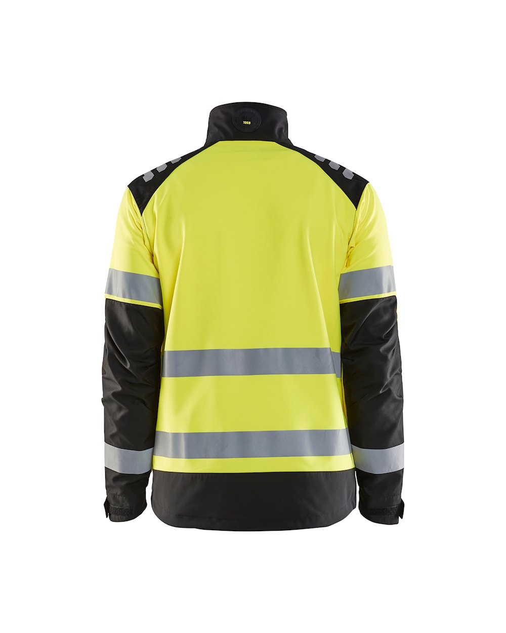 High Vis Softshell Jacke ohne Kapuze, schwarz-gelb, Rückansicht, DB Schenker Shop