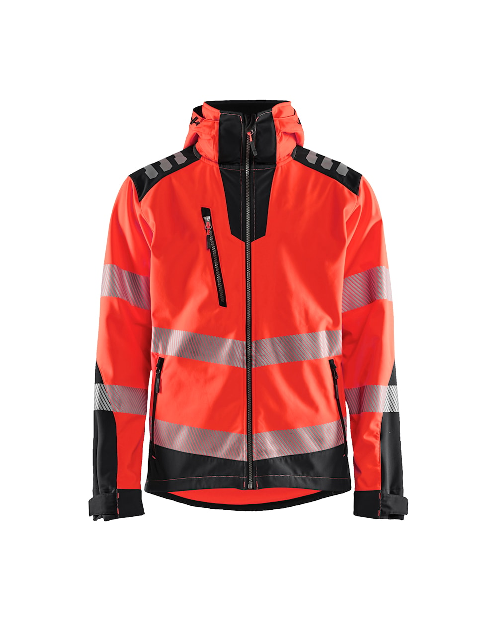 High Vis Softshell Jacke mit Kapuze high vis rot / schwarz vorne, DB Schenker