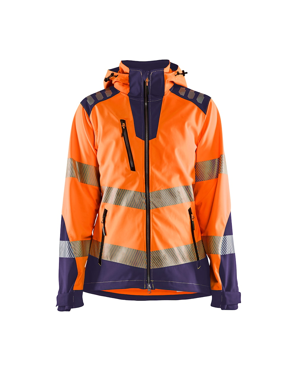 Damen Hi-Vis Jacke Softsh. high vis orange / marineblau, vorne, DB Schenker