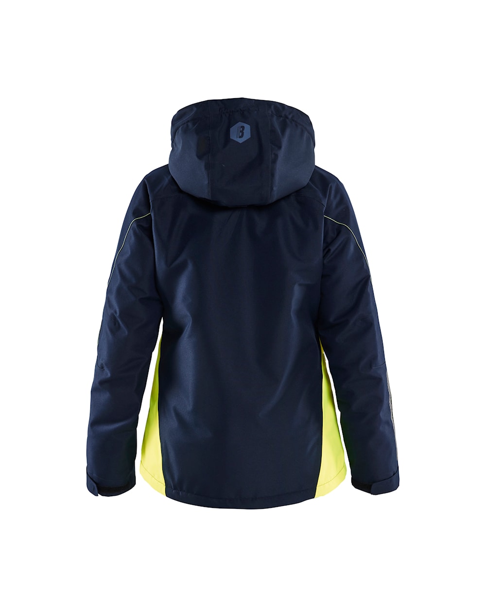 Damen Funktionsjacke dunkel marineblau / high vis gelb, hinten, DB Schenker