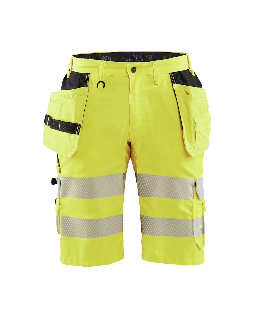 High Vis Shorts mit Stretch High Vis Gelb vorn Gelbe Shorts mit reflektierenden Streifen und mehreren Taschen