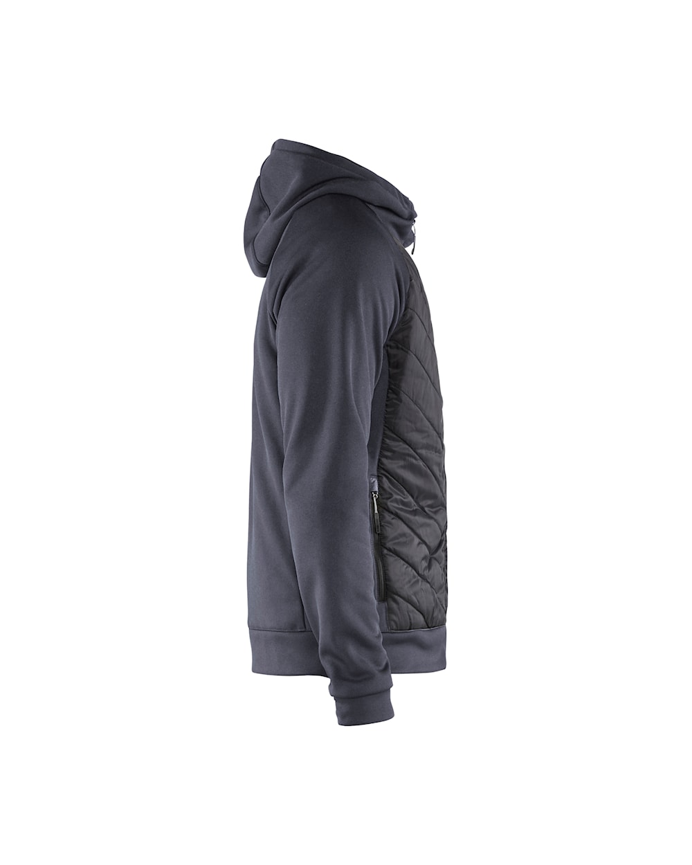 Graue, dünne Jacke mit Kapuze, Ansicht von rechts