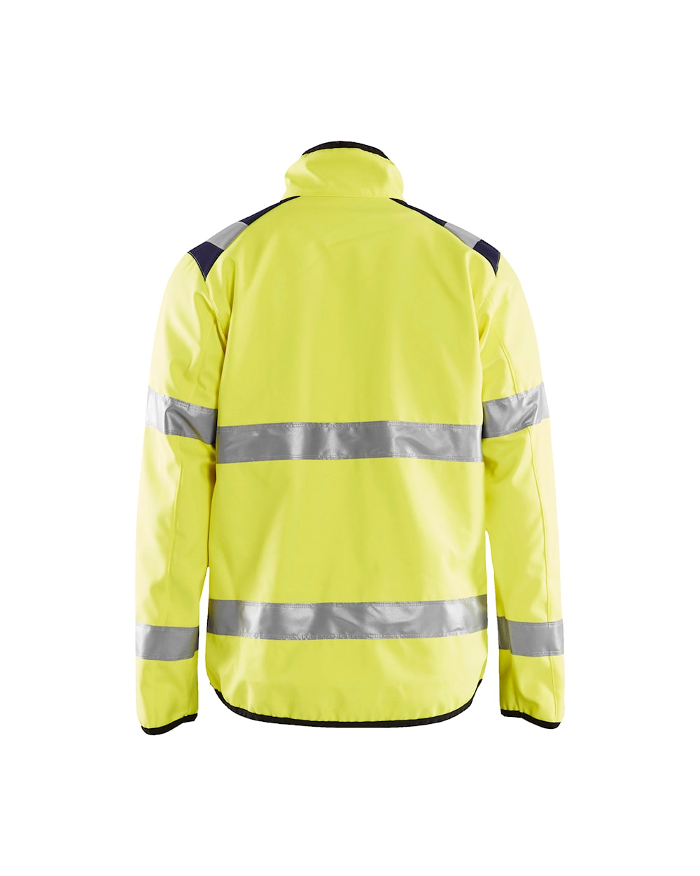 High Vis Softshell Jacke high vis gelb / marineblau hinten, DB Schenker