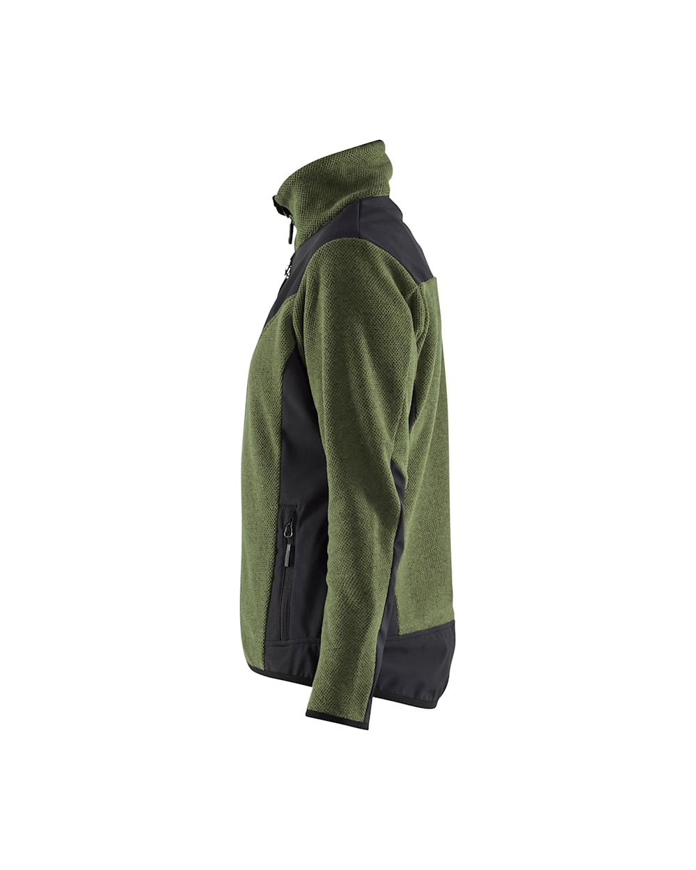 Dunkelgrüne Strickjacke mit schwarzen Akzenten für Damen, Ansicht von links