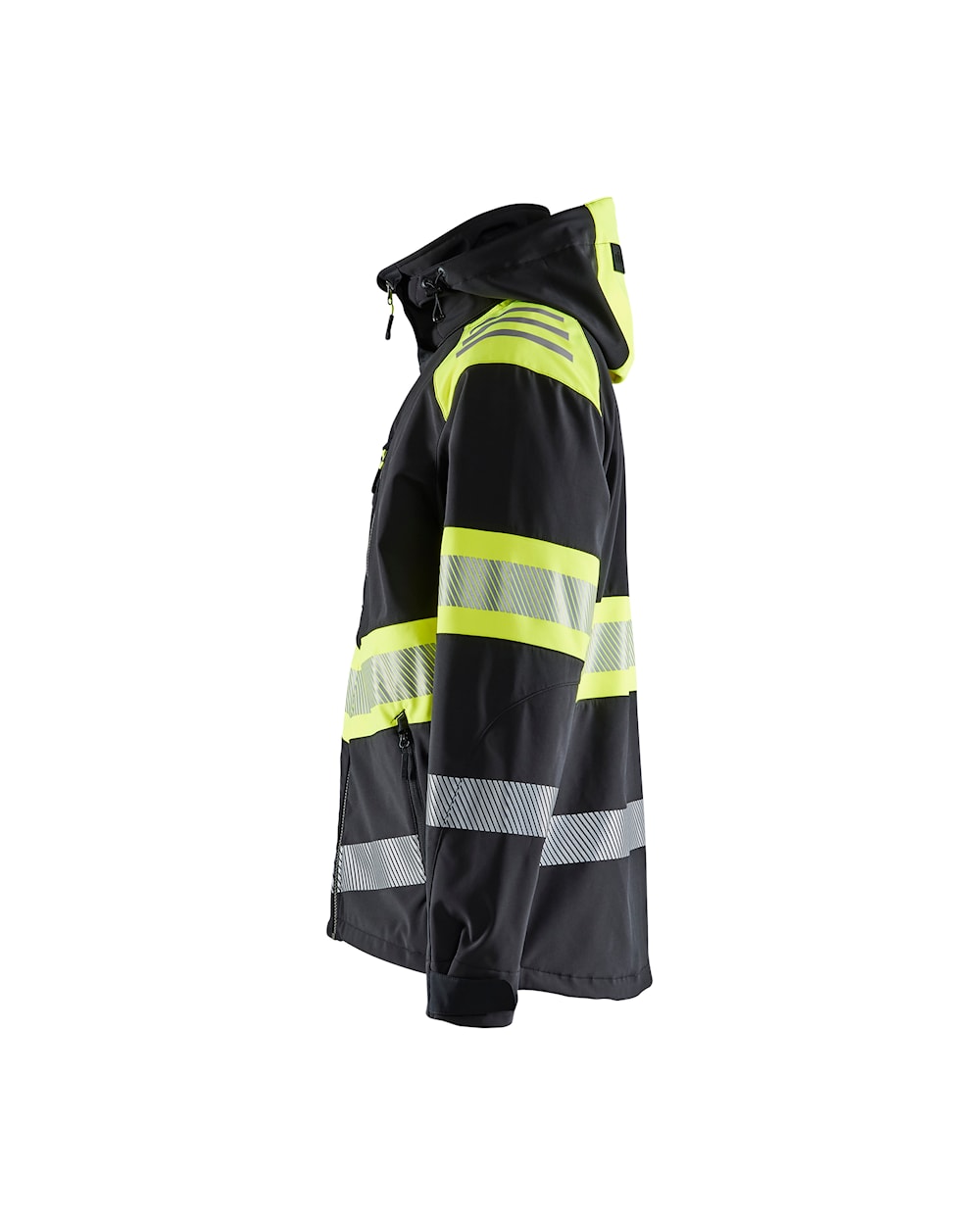 High Vis Softshell Jacke schwarz / gelb, Seite links, DB Schenker