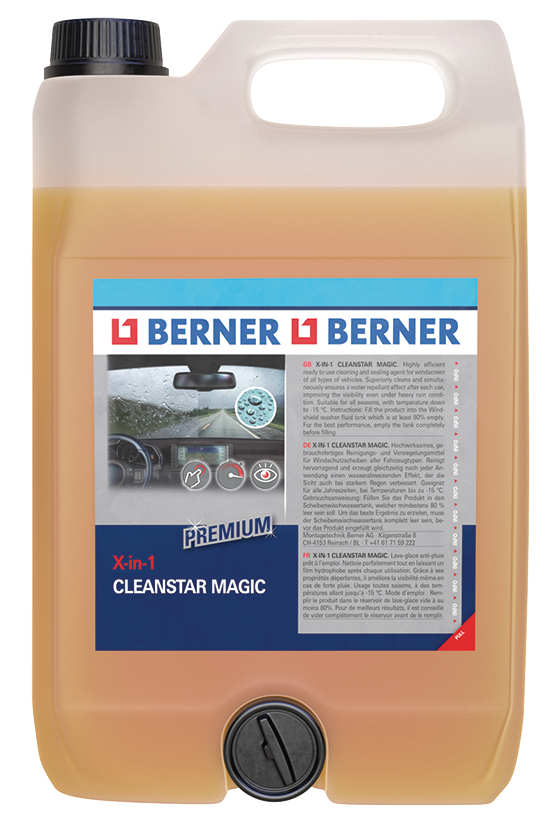 CLEANSTAR MAGIC PREMIUM | 5 l Kanister Kanister aus Kunststoff, gefüllt mit orangefarbenem Scheiben-Frostschutzmittel. 5 Liter.