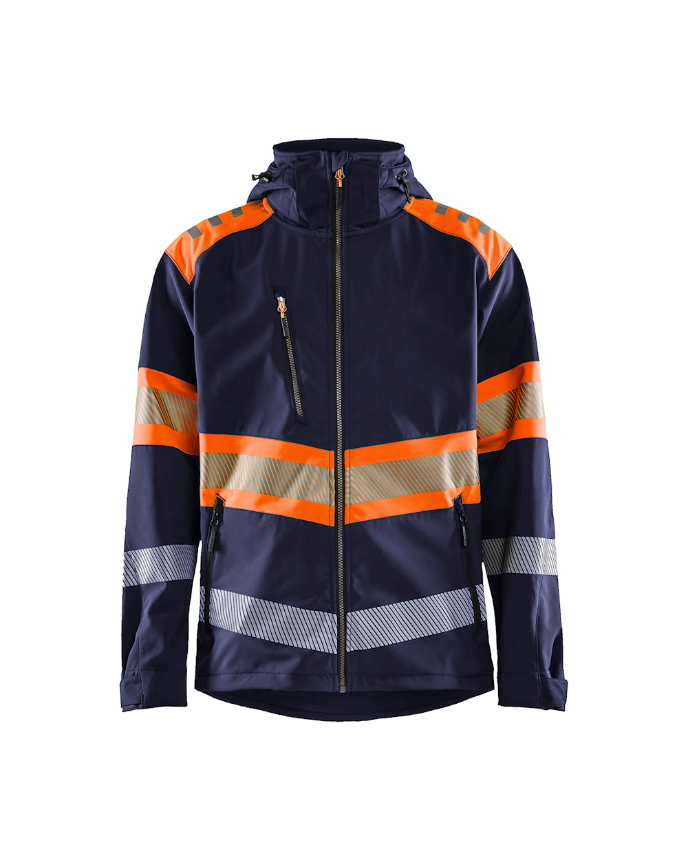 High Vis Softshell Jacke marineblau / orange vorn