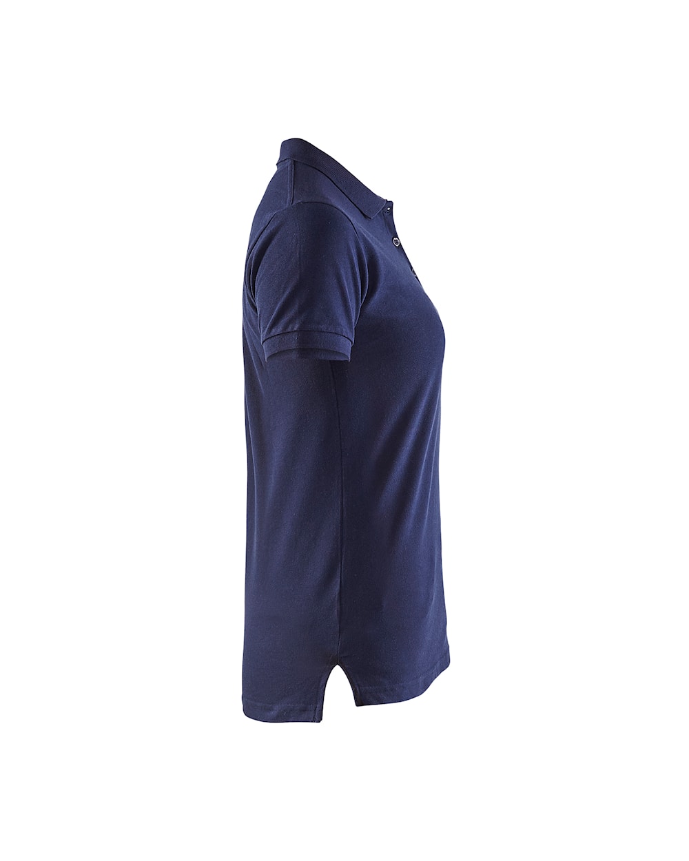 Damen Polo Shirt Marineblau,Seite rechts, DB Schenker Dunkelblaues kurzärmeliges Damen-Polo-Shirt mit Kragen und Knopfleiste.