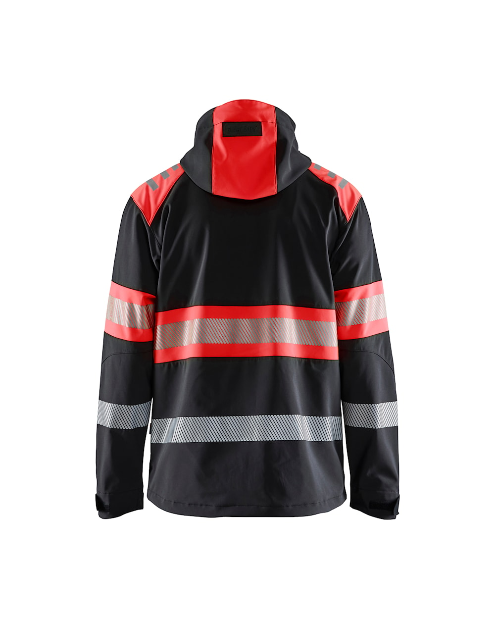 High Vis Softshell Jacke schwarz / high vis rot, hinten, DB Schenker