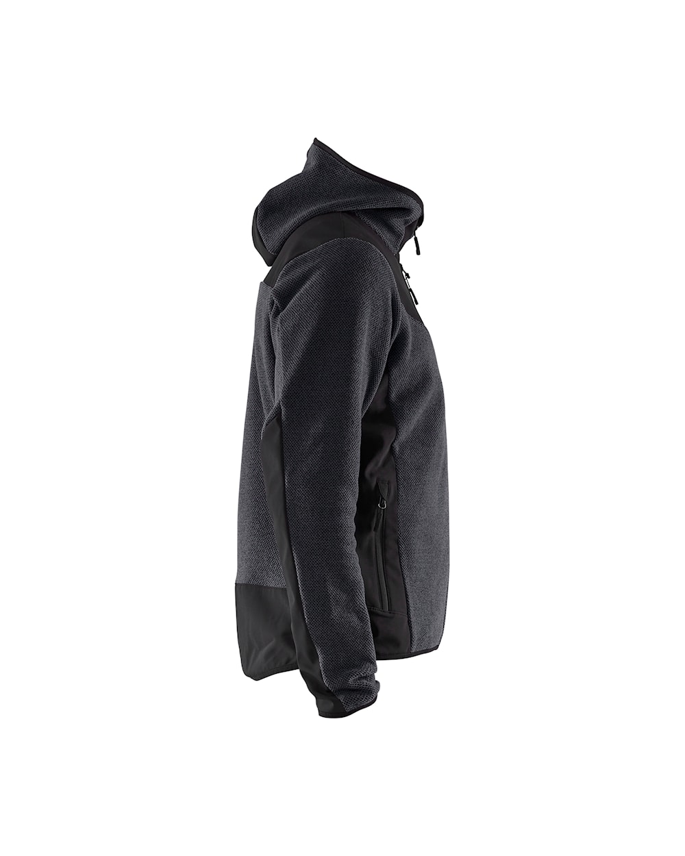 Softshell-Strickjacke in Dunkelgrau, Ansicht von rechts.