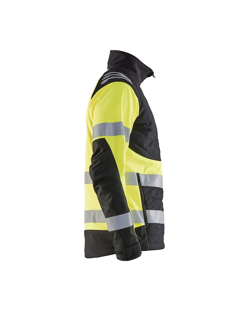 High Vis Softshell Jacke ohne Kapuze, schwarz-gelb, Seite rechts, DB Schenker Shop