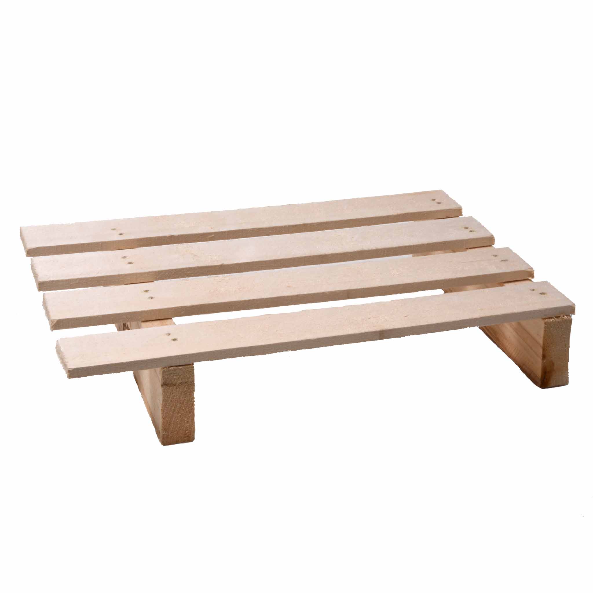 IPPC-Holz-Palette Holz-Minipalette mit zwei Füßen und vier Deckbrettern von schräg oben