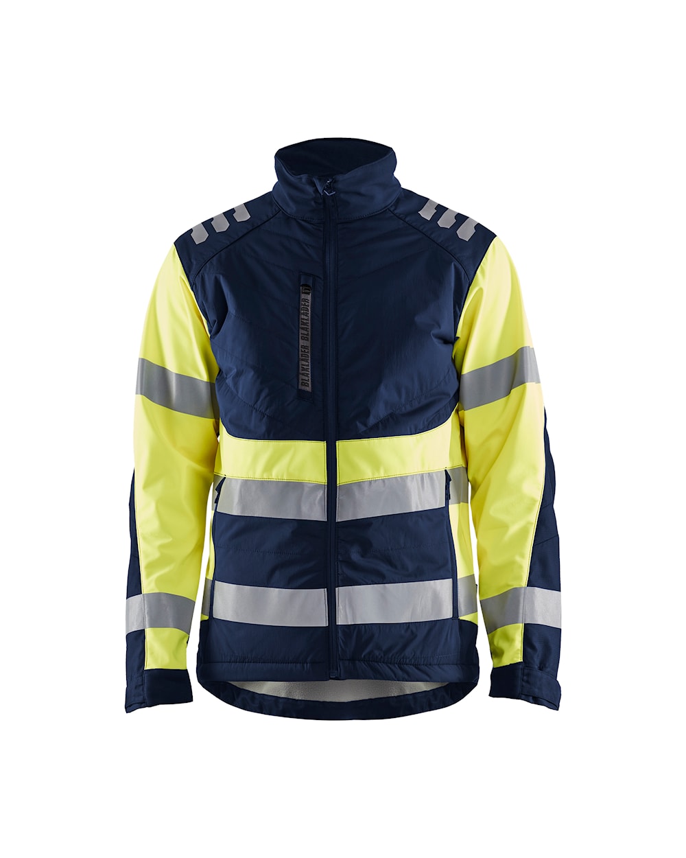 High Vis Softshell Jacke marineblau / high vis gelb vorn