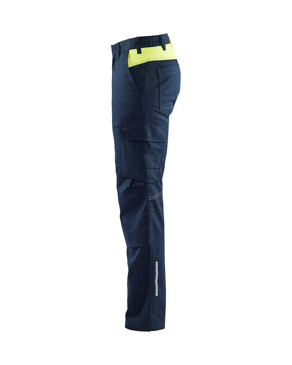 Industrie Arbeitshose Stretch mit Kniepolstertaschen Dunkel Marineblau / High Vis Gelb, Seite links, DB Schenker Industrie Arbeitshose Stretch mit Kniepolstertaschen Dunkel Marineblau / High Vis Gelb, Seite links, DB Schenker