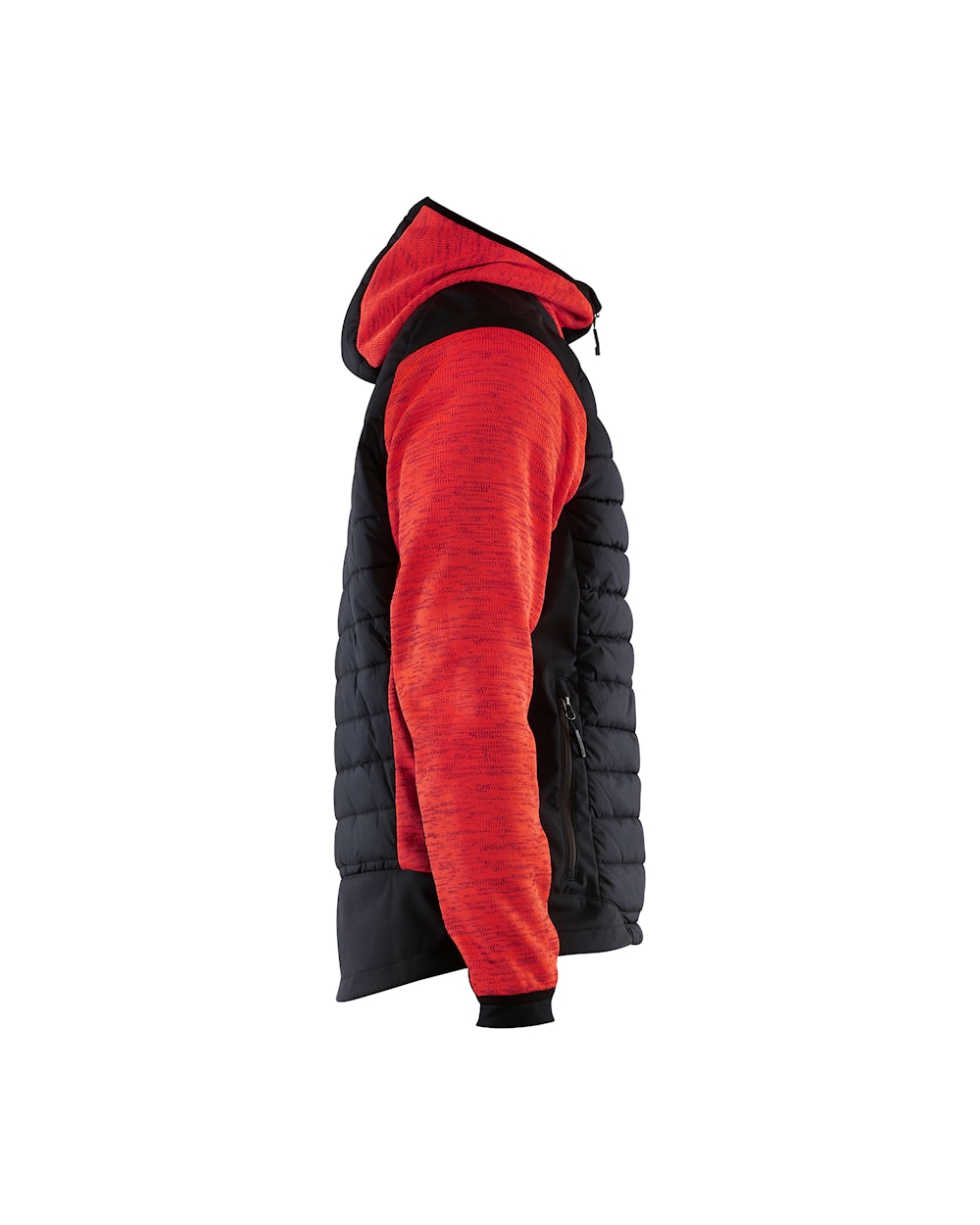 Jacke mit Kapuze in Schwarz mit roten Akzenten, Ansicht von rechts
