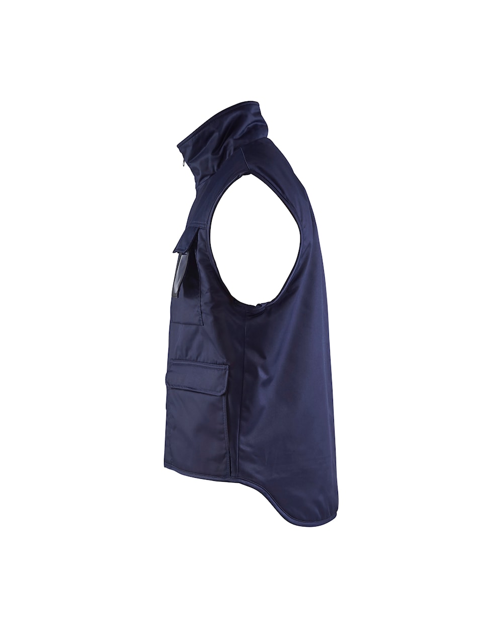 Dunkelblaue Weste mit vier Taschen, Ansicht von links