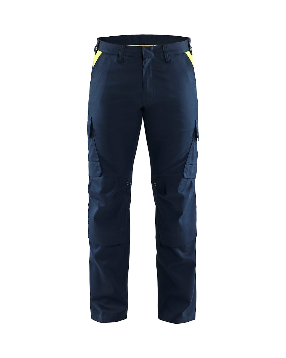 Industrie Arbeitshose Stretch mit Kniepolstertaschen Dunkel Marineblau / High Vis Gelb, vorne, DB Schenker Industrie Arbeitshose Stretch mit Kniepolstertaschen Dunkel Marineblau / High Vis Gelb, vorne, DB Schenker