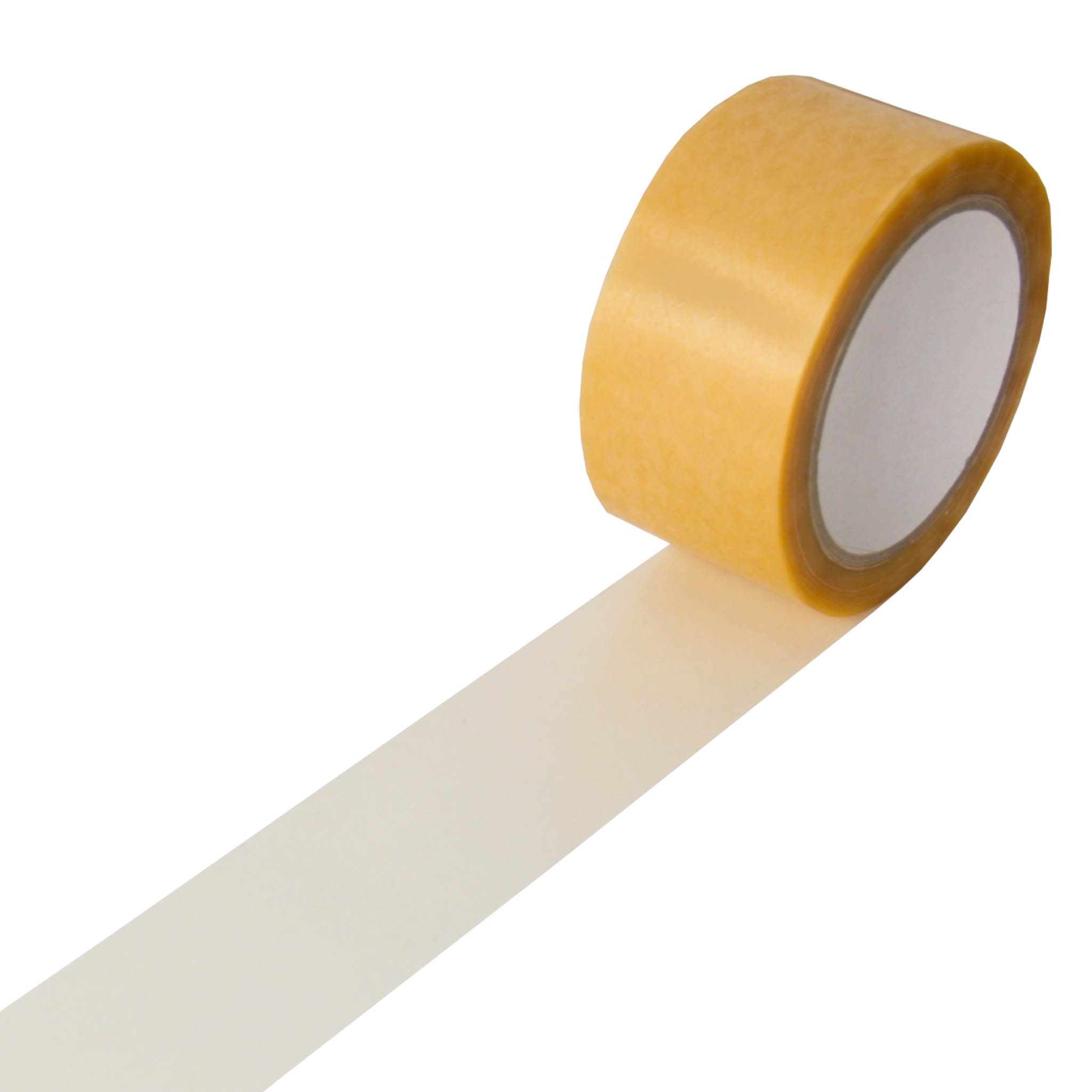 PP-Automaten-Selbstklebeband Ansicht von schräg oben auf eine braune Rolle Selbstklebeband mit weißem Kern