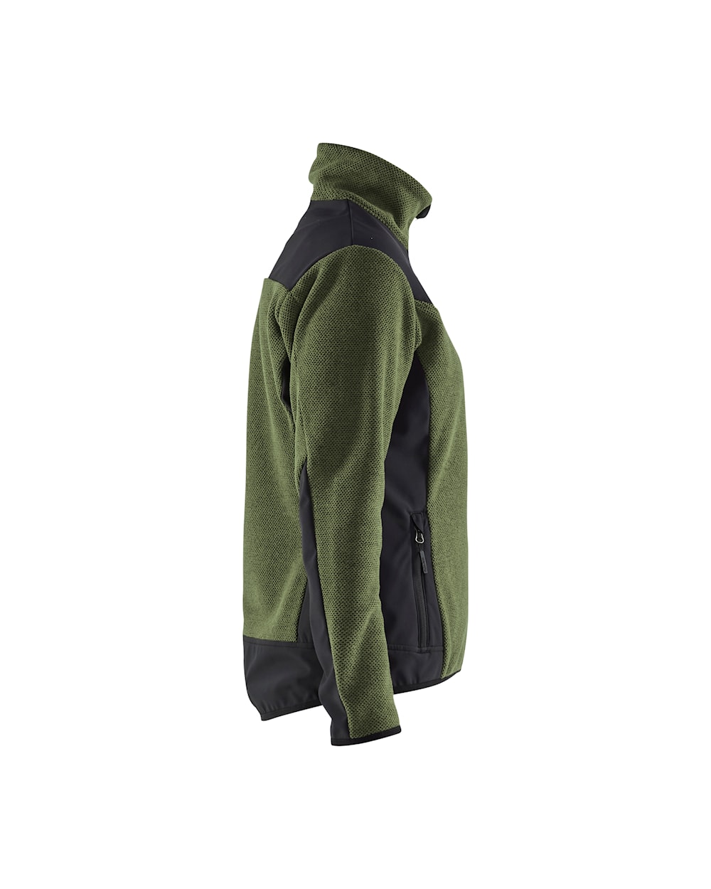 Dunkelgrüne Strickjacke mit schwarzen Akzenten für Damen, Ansicht von rechts