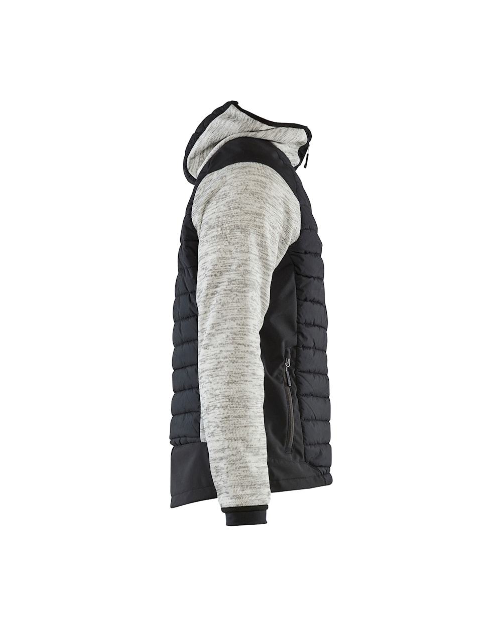 Jacke mit Kapuze in Schwarz mit hellgrauen Akzenten, Ansicht von rechts