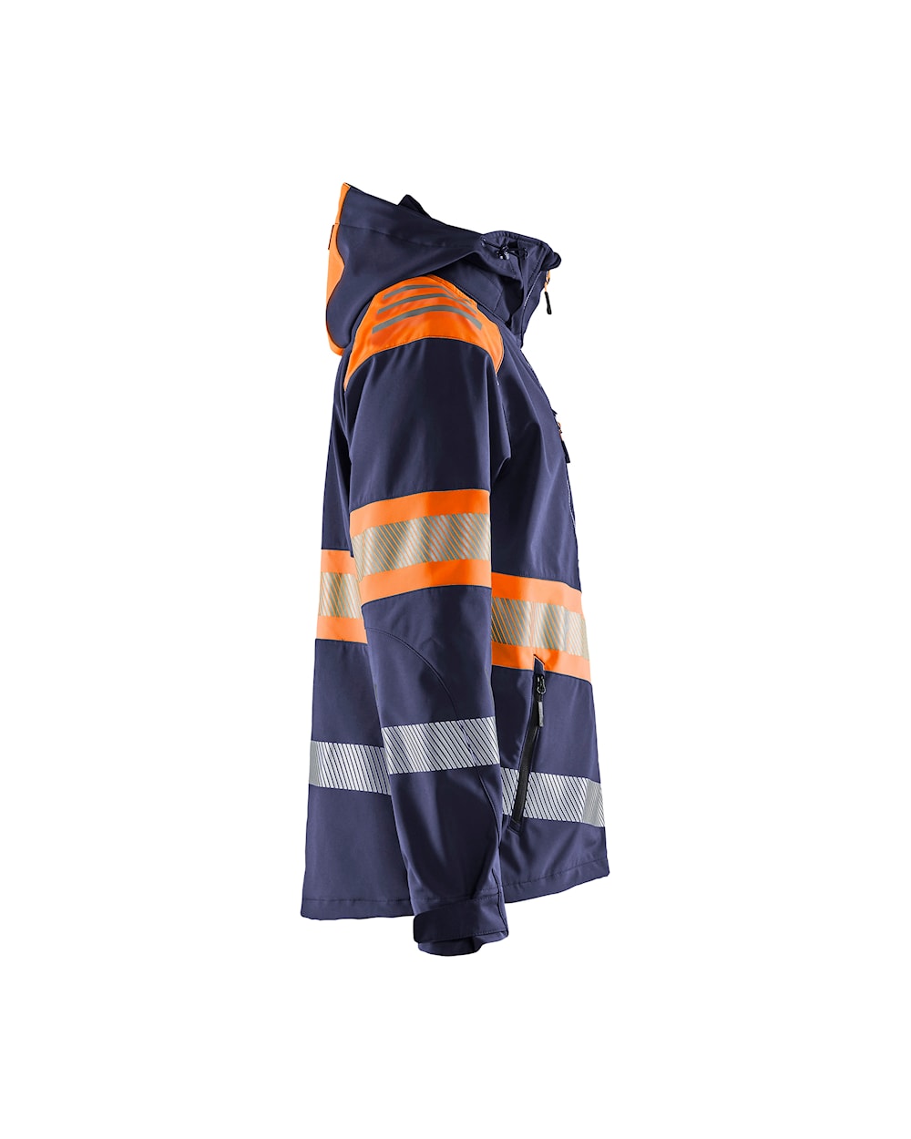 High Vis Softshell Jacke marineblau / orange, Seite rechts, DB Schenker