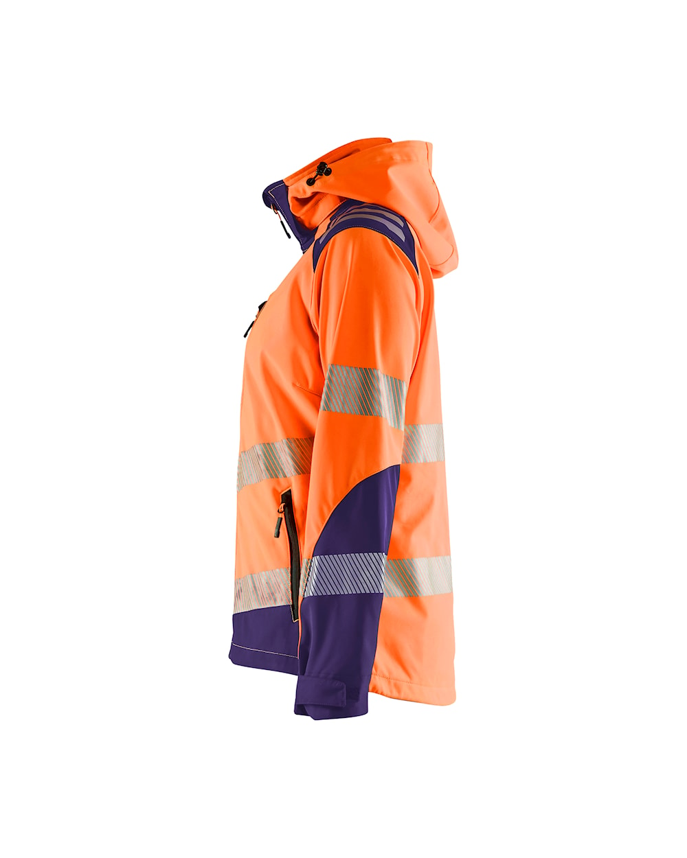 Damen Hi-Vis Jacke Softsh. high vis orange / marineblau, Seite links, DB Schenker