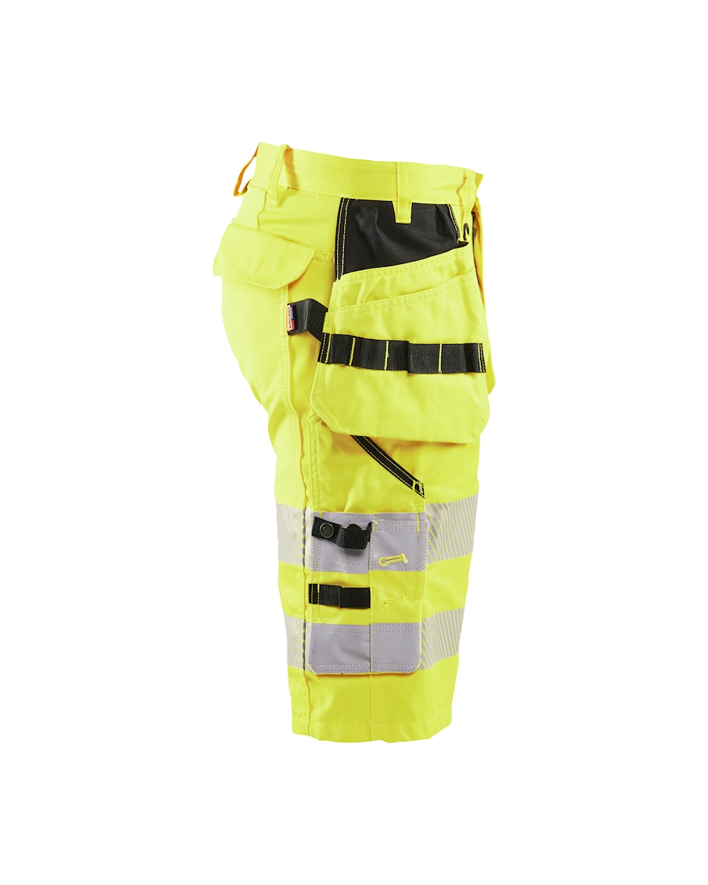 Gelbe Shorts mit reflektierenden Streifen und mehreren Taschen
