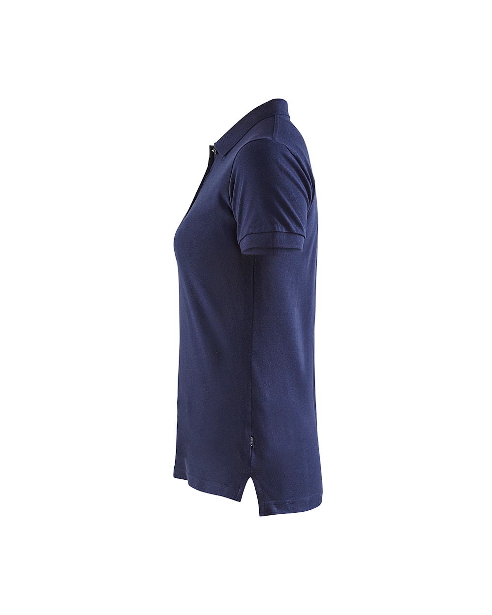 Damen Polo Shirt Marineblau,Seite links, DB Schenker Dunkelblaues kurzärmeliges Damen-Polo-Shirt mit Kragen und Knopfleiste.