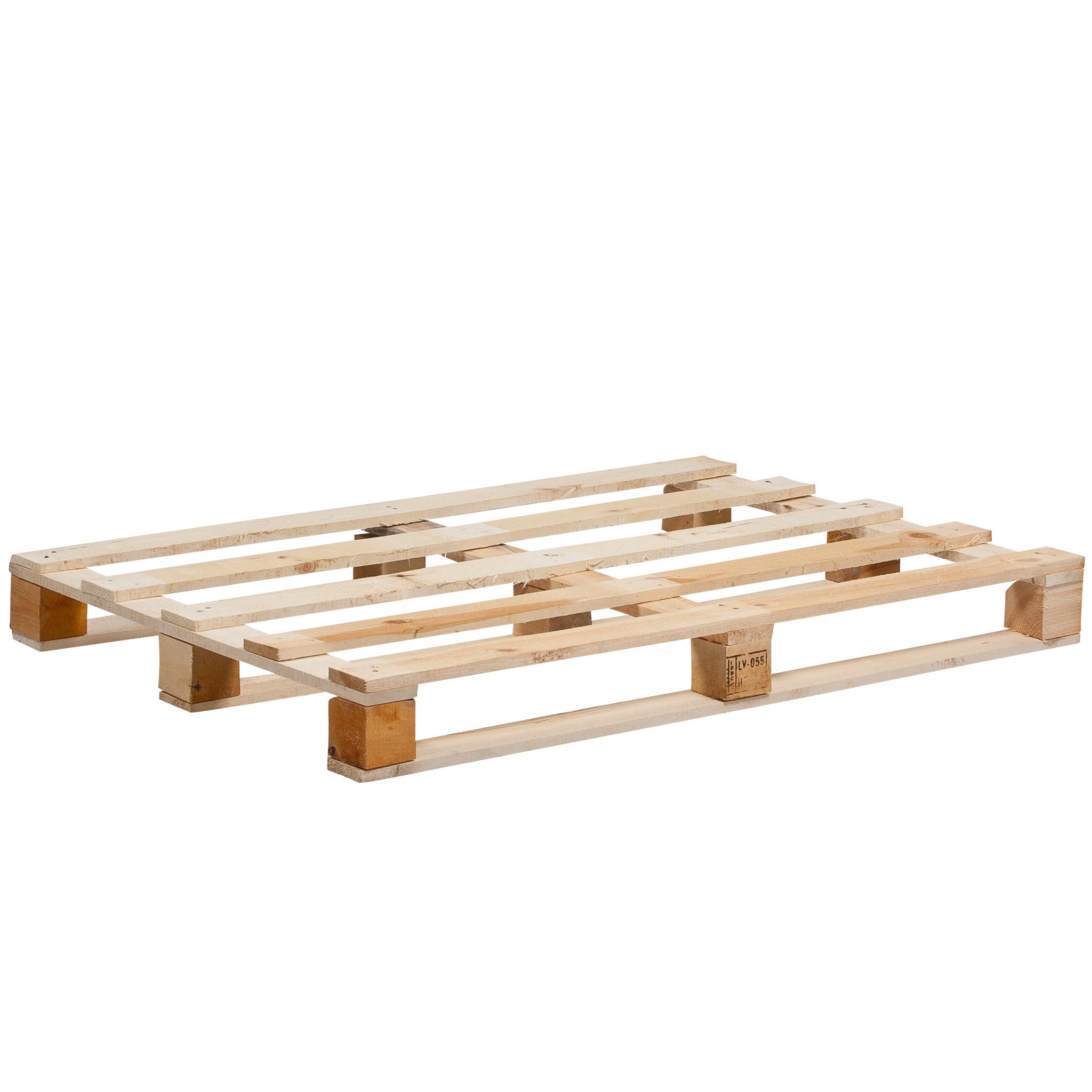 IPPC-Holz-Palette Ansicht von schräg oben auf eine Holz-Einwegpalette mit fünf langen Deckbrettern