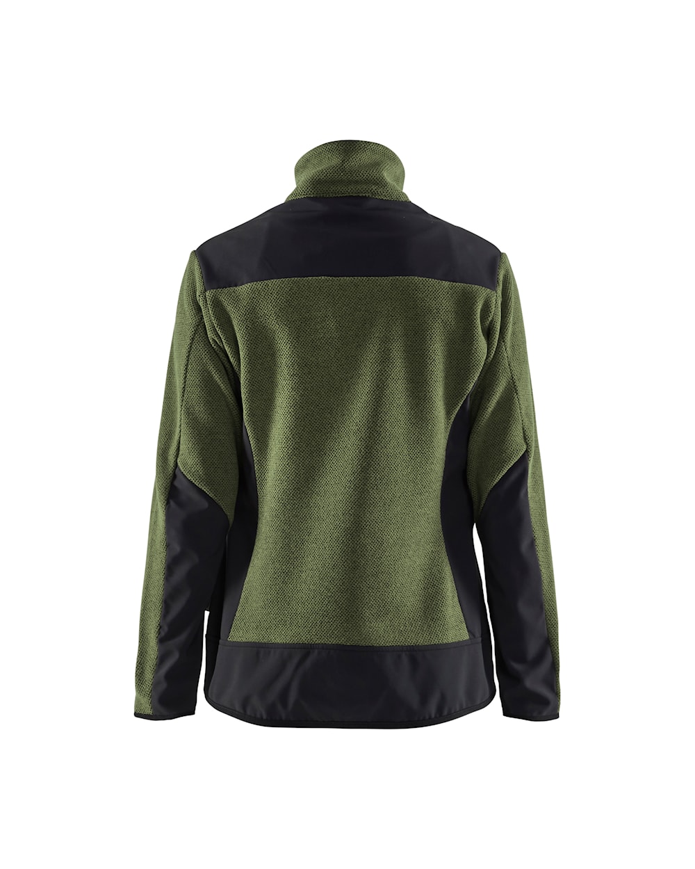 Dunkelgrüne Strickjacke mit schwarzen Akzenten für Damen, Ansicht von hinten