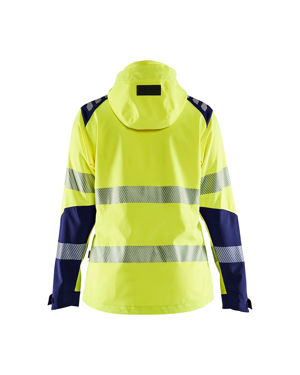 Damen Hi-Vis Jacke Softsh. high vis gelb / marineblau, hinten, DB Schenker