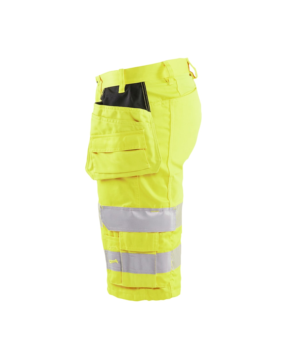 Gelbe Shorts mit reflektierenden Streifen und mehreren Taschen