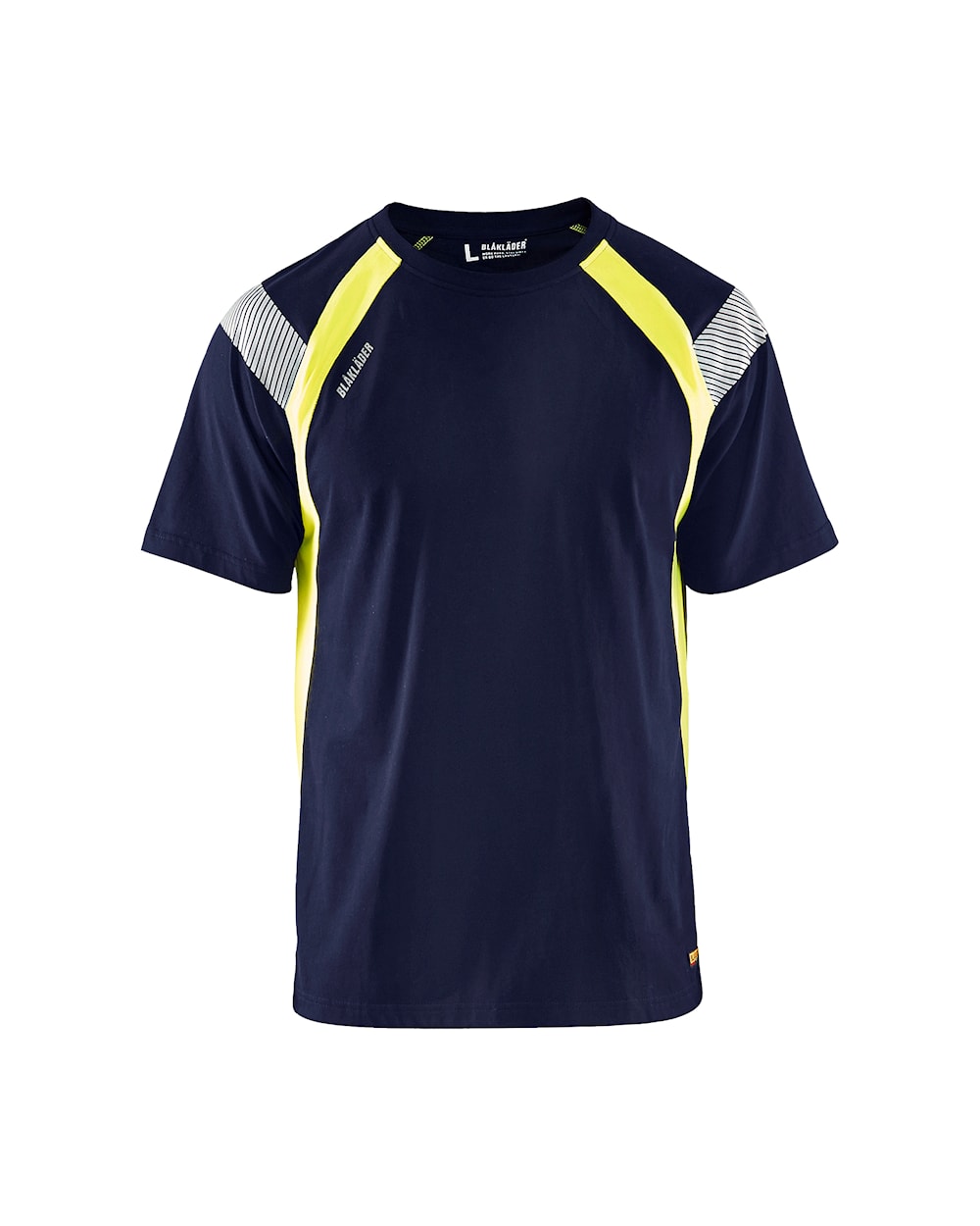 T-Shirt Marineblau / Gelb vorn Schwarzes Hi-Vis T-Shirt mit gelben Akzenten und reflektierenden Streifen, vorne, DB Schenker