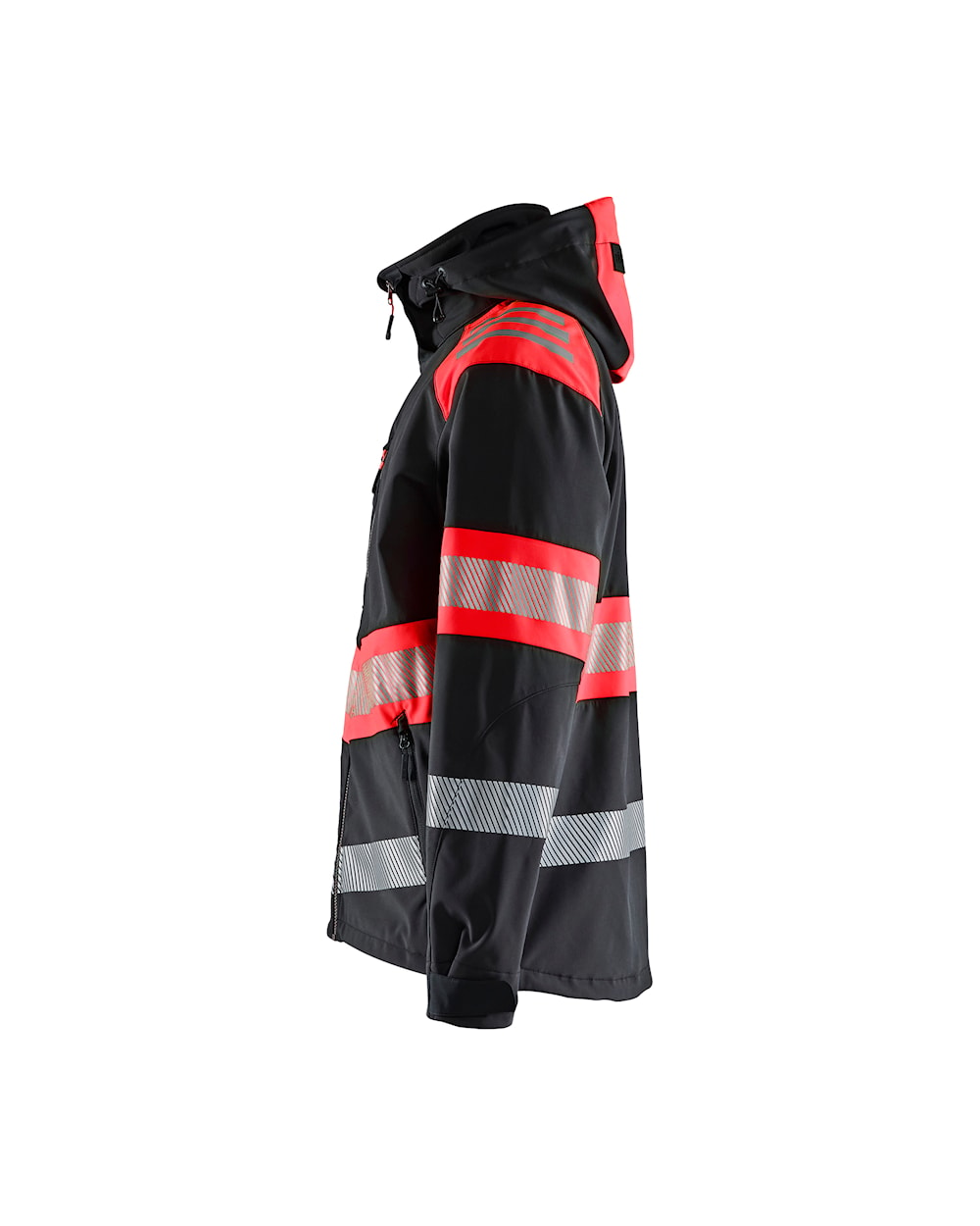 High Vis Softshell Jacke schwarz / high vis rot, Seite links, DB Schenker