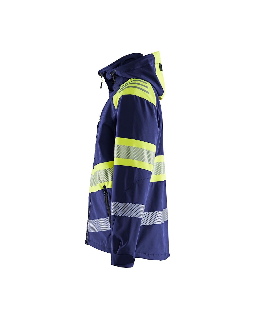 High Vis Softshell Jacke mit Kapuze marineblau / high vis gelb Seite links