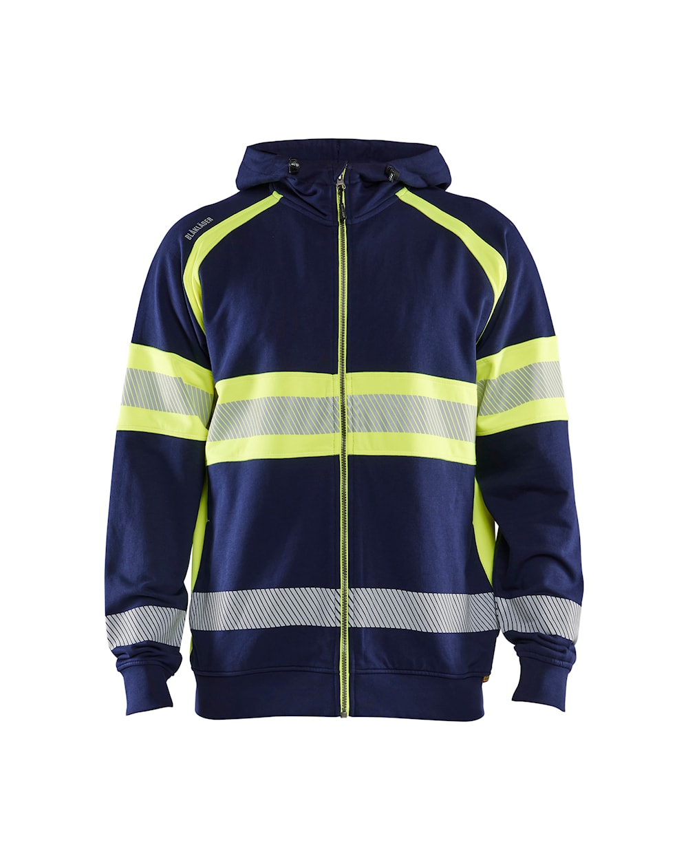 High Vis Kapuzenjacke marineblau / gelb, vorne, DB Schenker